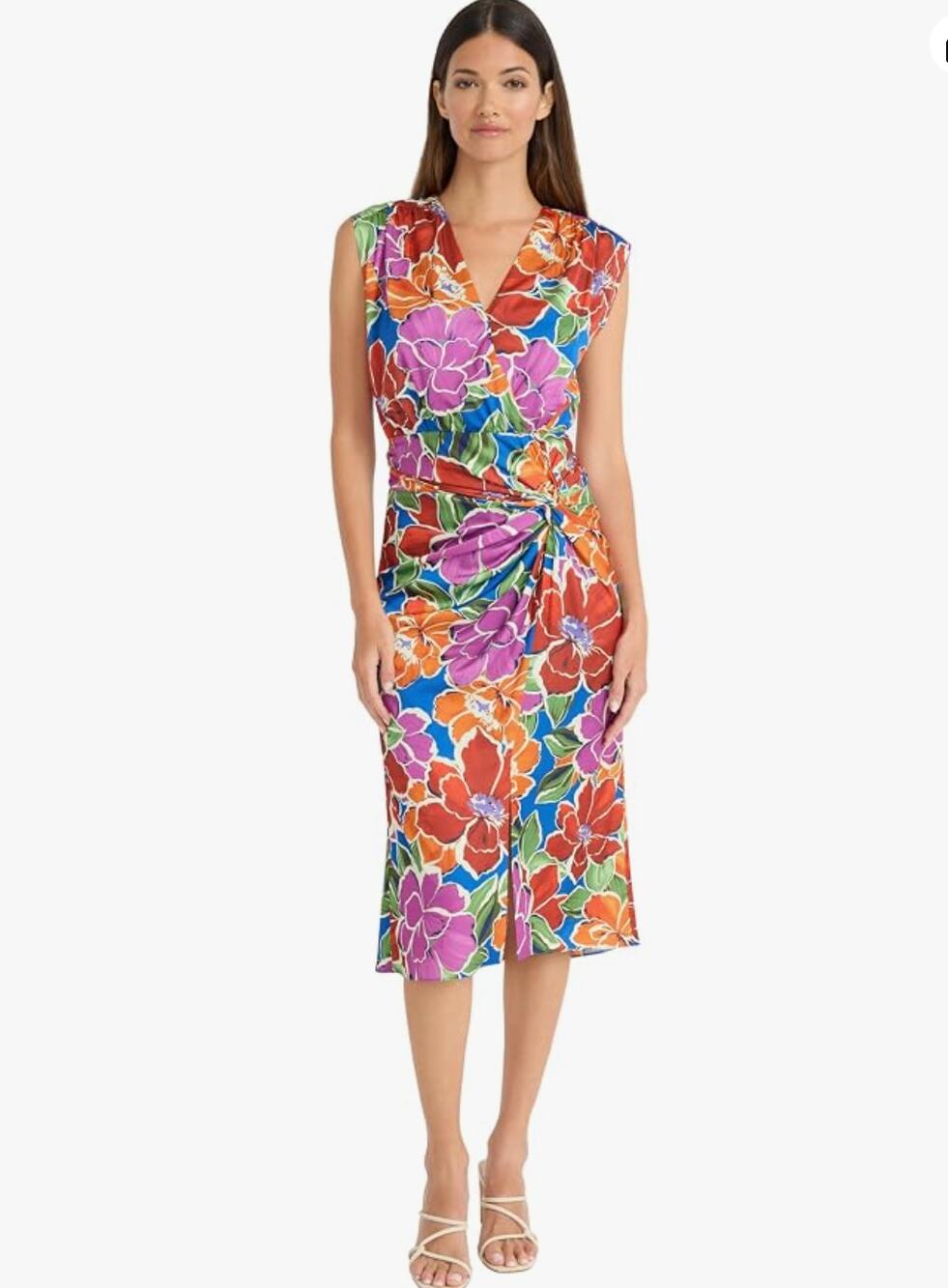 MAGGY LONDON Bright Floral Midi V-Neck Dress // 6